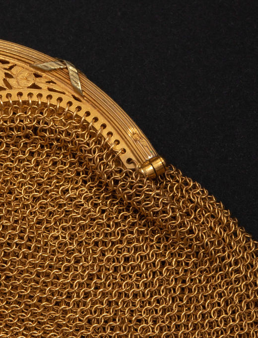 独角鹿西洋古董1900年代法国出品新艺术风格自然花叶纹精雕装饰18K黄金网状编织零钱包 商品图7