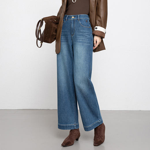 「高货rg」全新升级【铂金会员192/天猫259/差价67】(00211)洛诗琳宽松高腰九分阔腿裤2025冬季加绒加厚刺绣牛仔裤女 商品图1