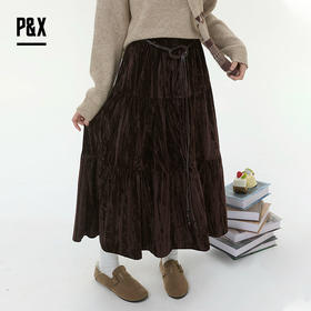 P&X设计师女装2025冬季大摆裙金丝A字半身长裙825407092 咖色