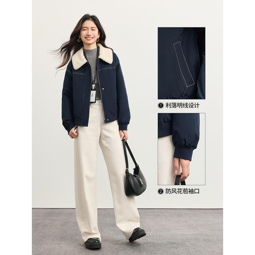【周四狂欢价】熙世界轻暖御寒工装派克风棉服女2025冬季新款毛绒翻领棉衣短外套 商品图2