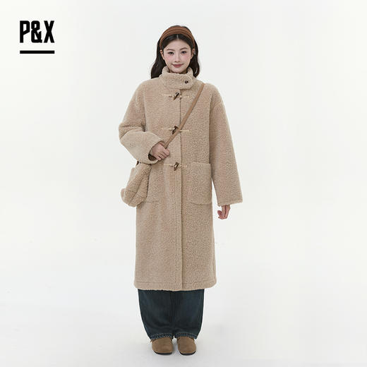 P&X设计师女装2025冬季保暖毛呢呢料大衣长款外套825413235 卡其 商品图1