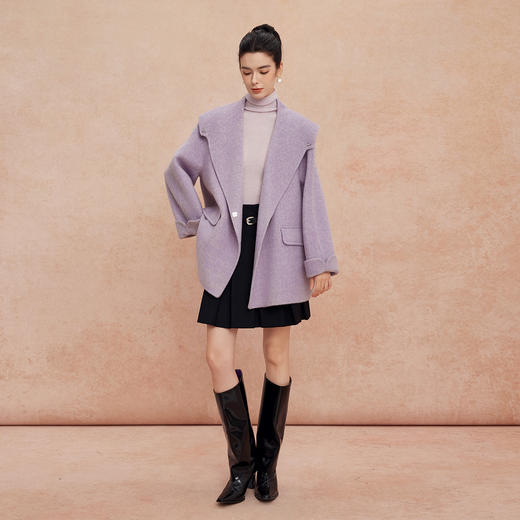 QH934斯尔丽25秋冬新品大翻领双面呢双色减龄含羊绒轻薄H型羊毛大衣 商品图7