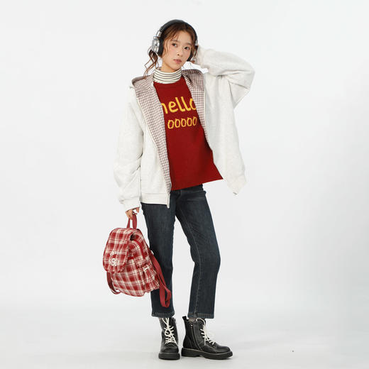 设计感连帽基本款格子拼接卫衣-纪念日百货门店同款166195629 商品图3