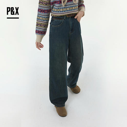 P&X设计师女装2025冬季加绒加厚萝卜型牛仔长裤825410163 蓝色 商品图7