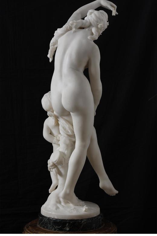 独角鹿西洋古董1890年代法国雕塑家Émile Boisseau签名出品卡拉拉大理石雕塑「维纳斯与丘比特Venus and Amor」 商品图3