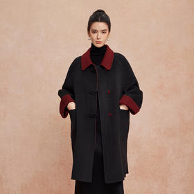 QH923斯尔丽25新款双面双色轻国风H身形盘扣简洁大方OL通勤羊毛大衣