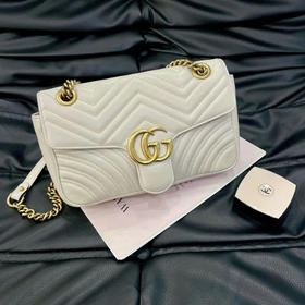 GUCCI 双g 马蒙 中号 白金 牛皮 斜挎包