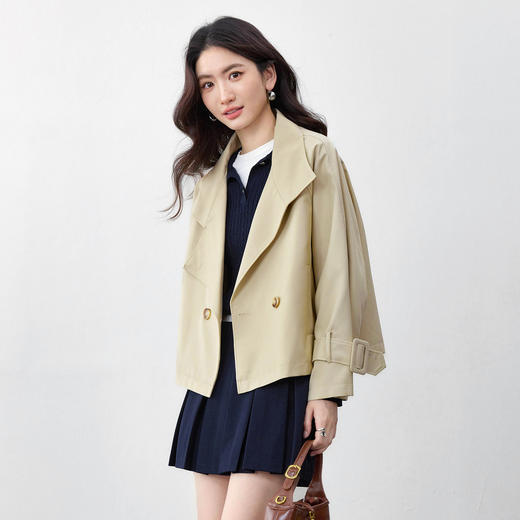 【内购】【小个子穿搭】都市通勤气质翻领双扣宽松短款风衣外套-151F58220 商品图3