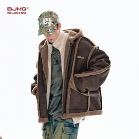 BJHG不计后果美拉德棉服外套男款冬季皮毛一体加厚保暖连帽棉衣女