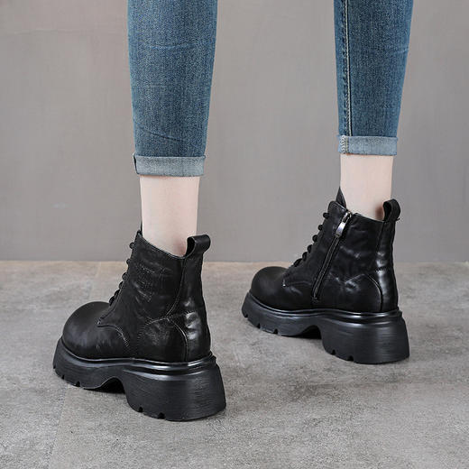 YR 2950复古真皮马丁靴单靴厚底增高系带短靴 商品图3