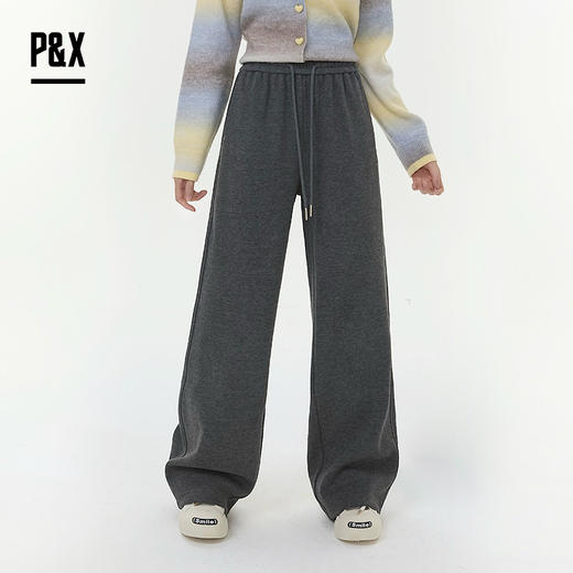 P&X设计师女装2025冬季老钱风糯米裤针织休闲长裤 825409166 灰色 商品图0