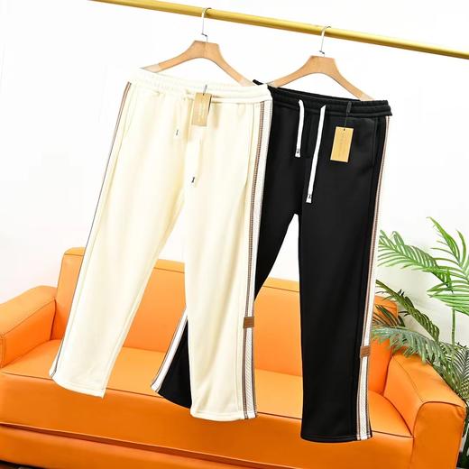 D112003冬季新款加绒皮标条纹运动休闲直筒裤 商品图1