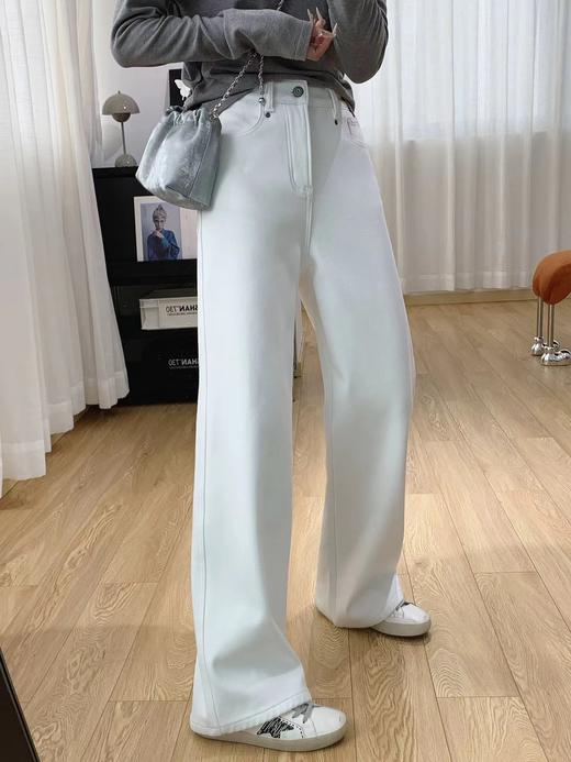 D112016巨显瘦四面弹高腰加绒牛仔裤女秋冬裤子宽松直筒阔腿裤 商品图5