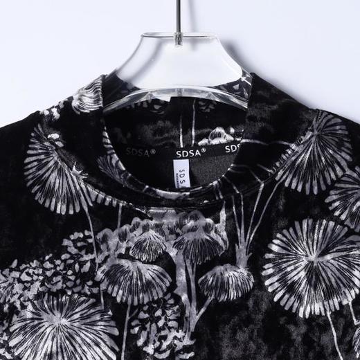 SDSA男士秋冬新款痞帅男装简约撞色植绒花卉半高领长袖T恤百搭潮 商品图1