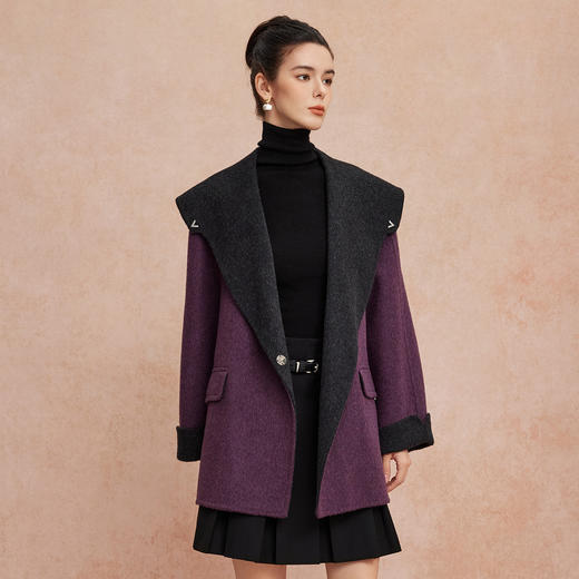 QH933斯尔丽2025秋冬新品大翻领双面呢时尚减龄含羊绒轻薄包容强大衣 商品图7