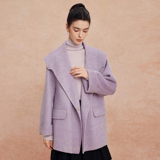 QH934斯尔丽25秋冬新品大翻领双面呢双色减龄含羊绒轻薄H型羊毛大衣 商品图6