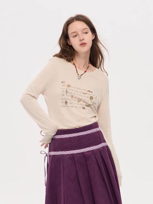 local tag/lt25awk09/丰收祝福手写信 复古印花基础长袖圆领T恤上衣 商品图0