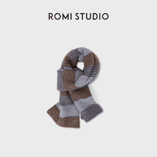 ROMISTUDIO“双面提花”100%绵羊毛针织撞色条纹围巾RWCWP36999 商品图3