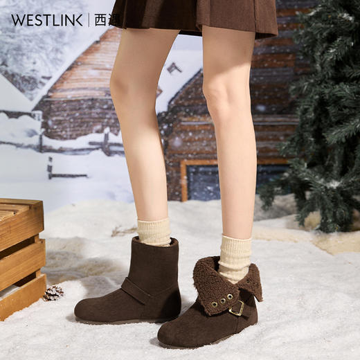 西遇加绒雪地靴女新款冬季保暖两穿短筒棉鞋内增高勃肯短靴子V2457328 商品图4
