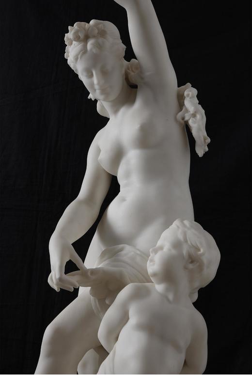 独角鹿西洋古董1890年代法国雕塑家Émile Boisseau签名出品卡拉拉大理石雕塑「维纳斯与丘比特Venus and Amor」 商品图6