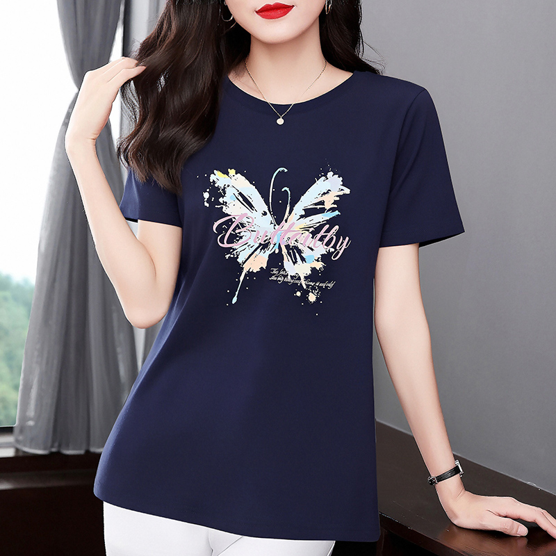 中长款短袖t恤女2025夏季新款大码女装宽松显瘦上衣纯棉半袖体恤