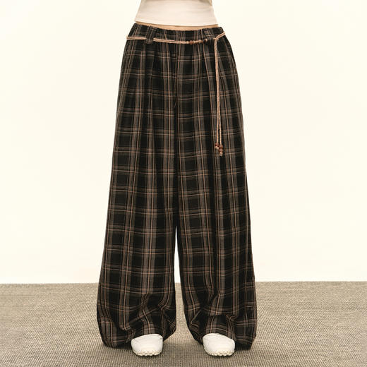 Ariseism 美式复古设计感阔腿格子休闲裤秋季新款长裤子 商品图0