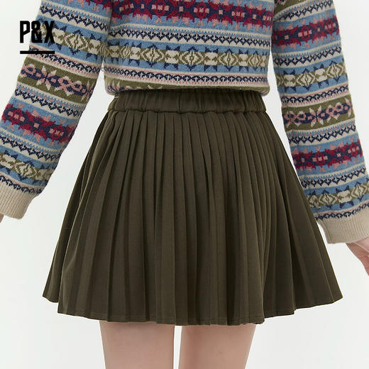 P&X设计师女装2025冬季百褶裙A字复古半身短裙 825407094 绿色 商品图4