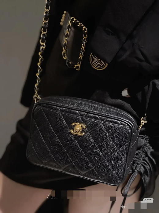 Chanel vintage 中古 牛皮 黑金 打结 双股链条 相机包 商品图3