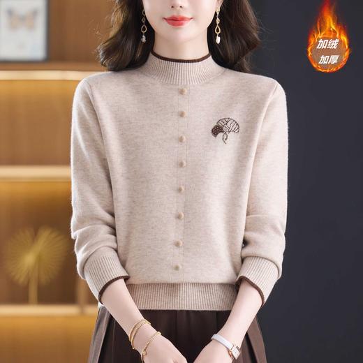 妈妈装冬款一体绒厚款，半高领针织衫刺绣保暖长袖毛衣潮CC-103-88033 商品图3