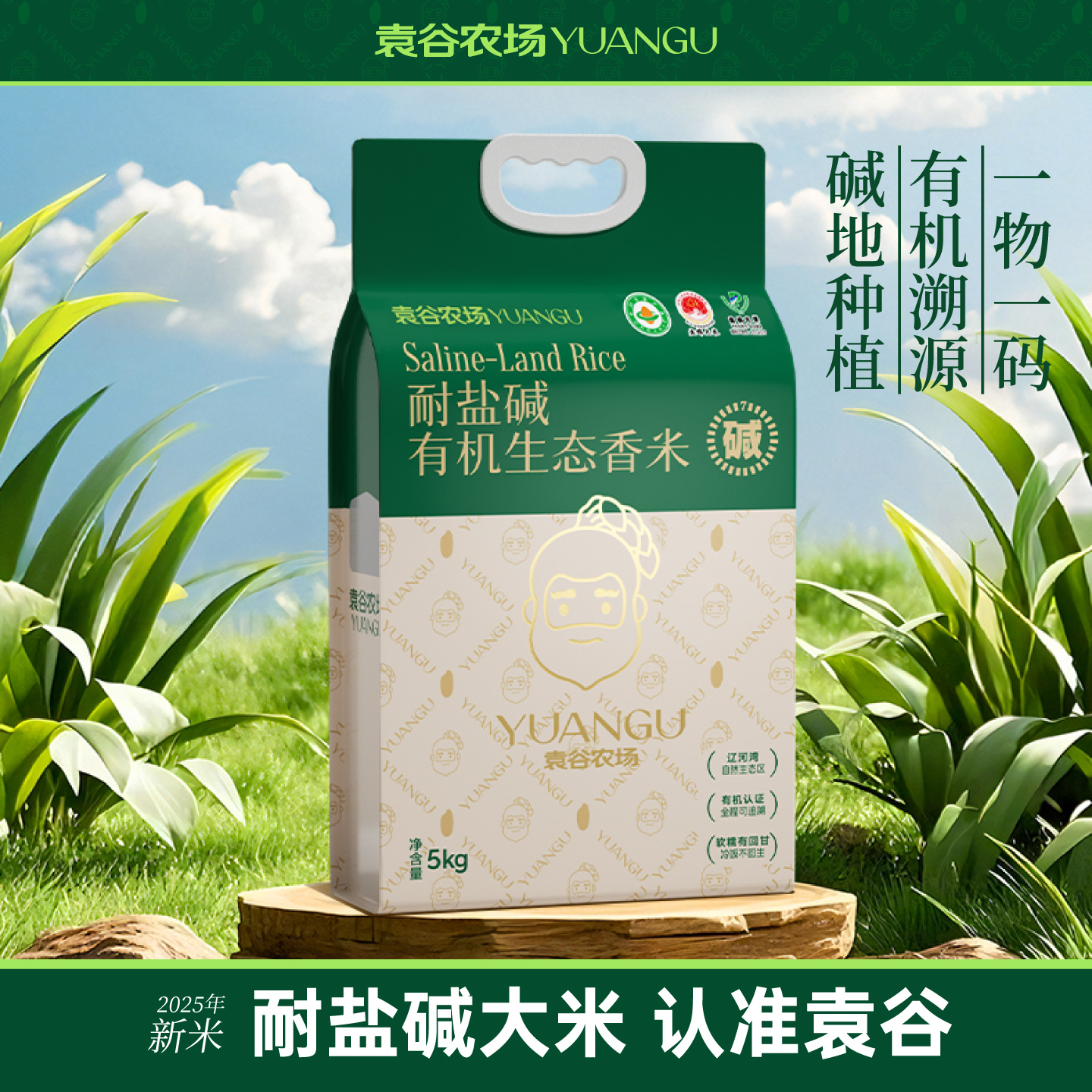 袁谷农场耐盐碱生态有机香米5kg软糯长粒香甜正宗有机大米冷饭不回生双层真空包装10斤