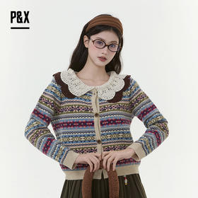 P&X设计师女装2025冬季开衫小香风复古短款毛衣 825418172 花色