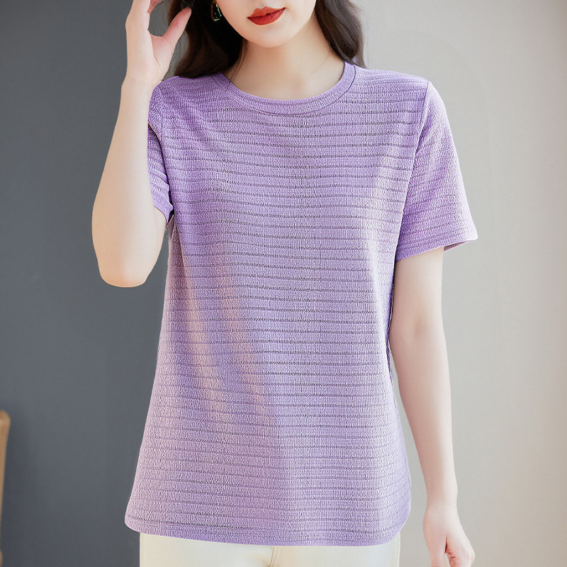 薄款冰丝针织短袖t恤女宽松大码圆领上衣夏季2025年新款女装小衫