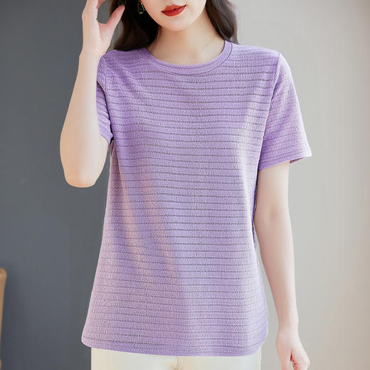 薄款冰丝针织短袖t恤女宽松大码圆领上衣夏季2025年新款女装小衫 商品图0