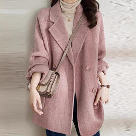 2025秋冬季新款粉色毛呢大衣女小个子中长款气质休闲呢外套