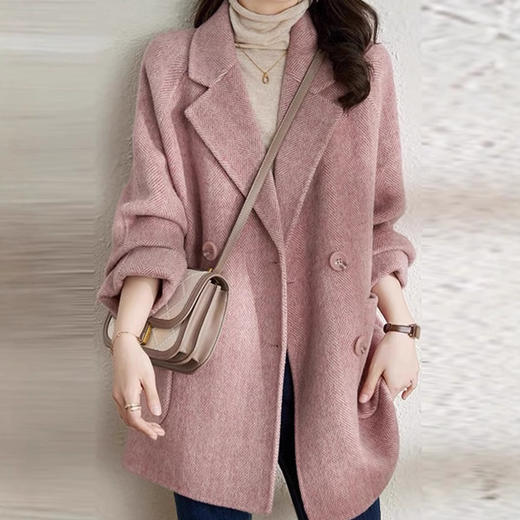 2025秋冬季新款粉色毛呢大衣女小个子中长款气质休闲呢外套 商品图0