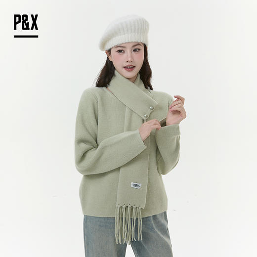 P&X设计师女装2025冬季甜美针织围巾时尚短款毛衣825418170 绿色 商品图0