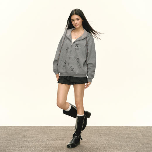 Ariseism 美式复古设计感加绒小熊大外套连帽卫衣女秋季新款 商品图3