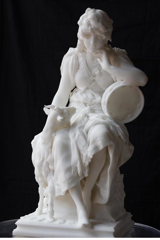 独角鹿西洋古董1880-1890年代法国雕塑家Pierre Jules Roulleau签名出品卡拉拉大理石雕塑「Esmeralda 艾斯梅拉达」 商品图0