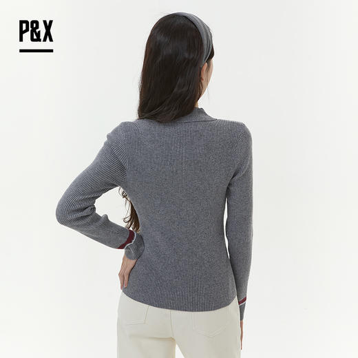 P&X设计师女装2025冬季针织美式学院风条纹毛衣825418199 灰色 商品图7