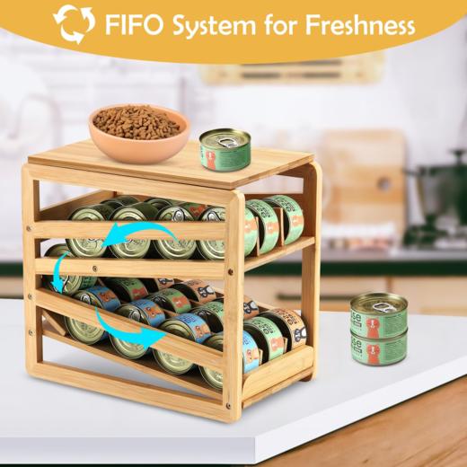 竹制猫粮罐头收纳架 宠物罐头收纳 适用于3盎司或5.5盎司罐头 商品图3