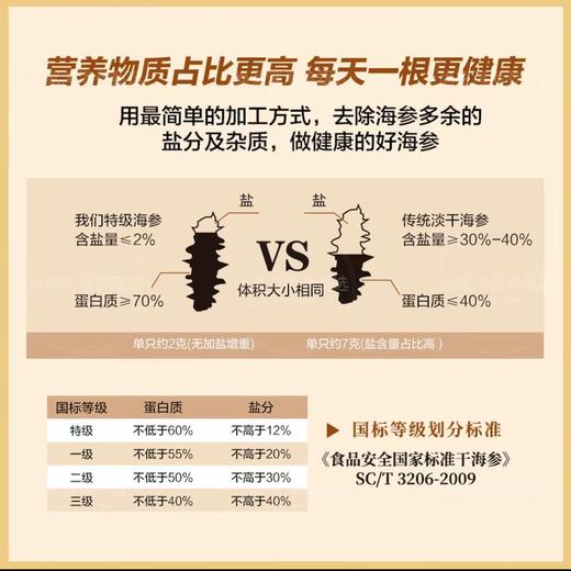 【新春限定·大连国标特级速发海参礼盒】营养、品质、数量、包装“四大升级”免蒸免煮 48小时速发！ 含盐量≦2%，蛋白质含量≧70% 100根送20根（单根仅需12.5元！） 商品图2