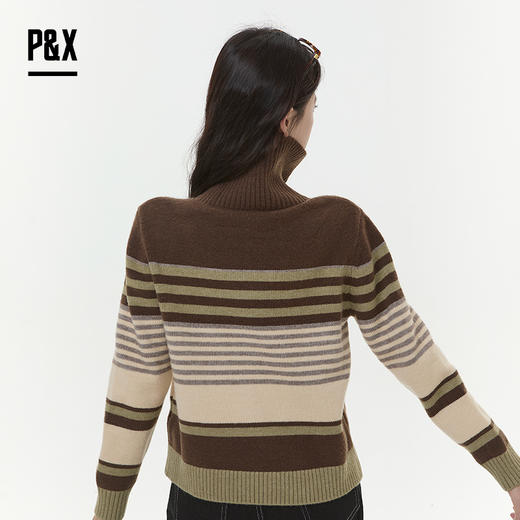 P&X设计师女装2025冬季毛针织衫开衫翻领撞色毛衣825418169 杏/咖 商品图2