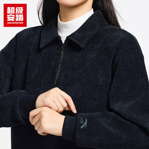 超级安踏加绒翻领卫衣女士秋冬保暖宽松雪尼尔舒适套头衫上衣女162548705U 商品图2