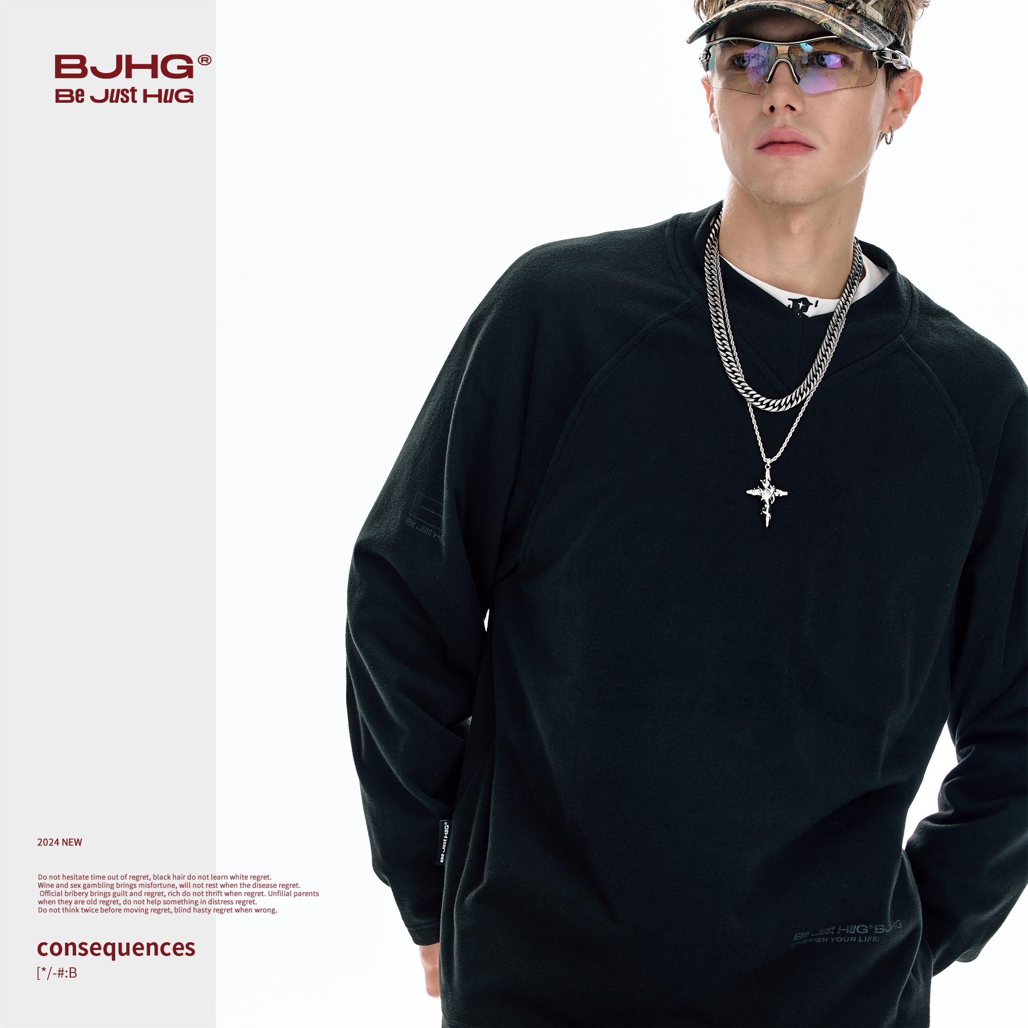 BJHG不计后果德绒卫衣男款秋冬季印花v领长袖t恤宽松内搭打底衫女