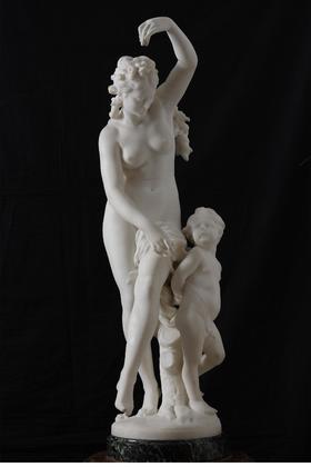 独角鹿西洋古董1890年代法国雕塑家Émile Boisseau签名出品卡拉拉大理石雕塑「维纳斯与丘比特Venus and Amor」