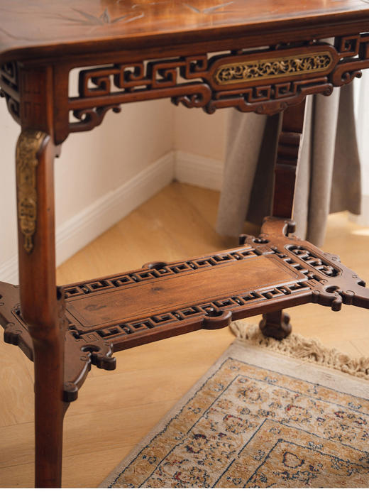 【已售】独角鹿西洋古董1900年代法国出品维多东方风格螺钿镶嵌实木桌几 商品图3