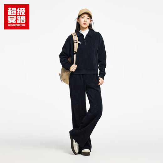 超级安踏加绒运动裤女裤秋冬保暖雪尼尔时尚阔腿裤休闲长裤子女162548303U 商品图2