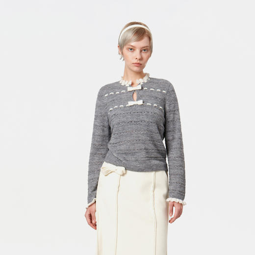 HERLIAN 2025冬季新品蝴蝶结装饰花边领针织衫女士 商品图1