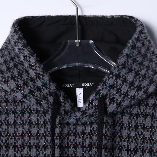 WY1407SDSA男士秋冬新款痞帅男装宽松格子绒毛抽绳连帽卫衣百搭时尚上衣 商品图1