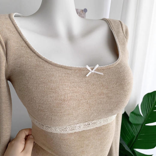 【GZ】无忧购带胸垫蝴蝶结纯欲蕾丝花边修身掐腰显瘦打底上衣5192（截单后3-5天发货) 商品图3